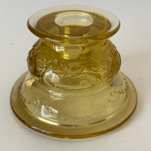 AMBER GLASS TAPER Candle Holder, Amber Pressed Glass Candlestick Holder, 2&quot; T Embossed Solid Glass Taper Candle Holder, Ornated Pressed Art