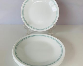 6 CORELLE BLUE and GREEN Rim Plates, Light Blue and Light Green Lines Bread Appetizer Dessert Plates, 6-3/4" Small Dishes, Snack Plates