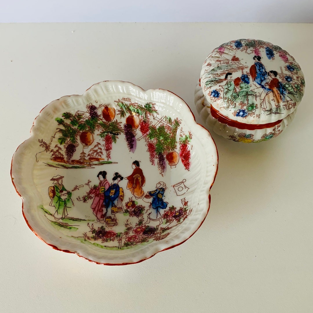 JAPANESE GEISHA GIRL Box and Bowl, Vintage Japanese Bowl and Box With ...