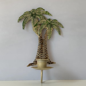 CANDLE WALL SCONC, Palm Trees Metal Taper Candle Holder, Wall Sconce Candlestick Holder, Colorful Metal Palms Wall Sconce Candle Holder