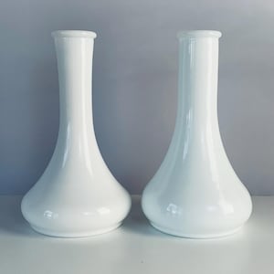 2 MILK GLASS VASES, Set of 2 Matching Vintage White Milk Glass 6&quot; Tall Bud Vases, Milk Glass Vase 4061, White Bug Vase