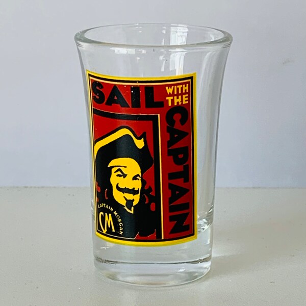 CAPTAIN MORGAN SAIL With The Captain Shot Glass, Captain Morgan Spiced Rum Souvenir Shot Glass, Liquor Cordial Shot Glass, Gentleman's Class