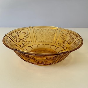 AMBER GLASS BOWL, Honey Amber Gold Pressed Glass Serving Bowl, 7&quot; W Candy Bowl, Retro Embossed Glass Bowl, Vintage Amber Depression Glass