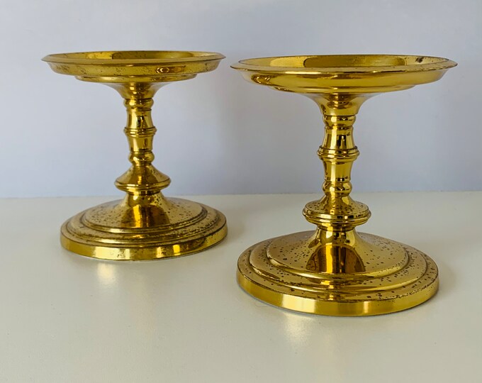 2 PILLAR CANDLE HOLDERS, Partylite Brass Tone Metal Pillar Candle