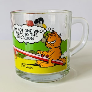 MCDONALDS GARFIELD MUG, Vintage McDonalds Garfield and Odie Glass Collector Cup, 70&#39;s McDonald Cup, I&#39;m Not One Who Rises To The Occasion