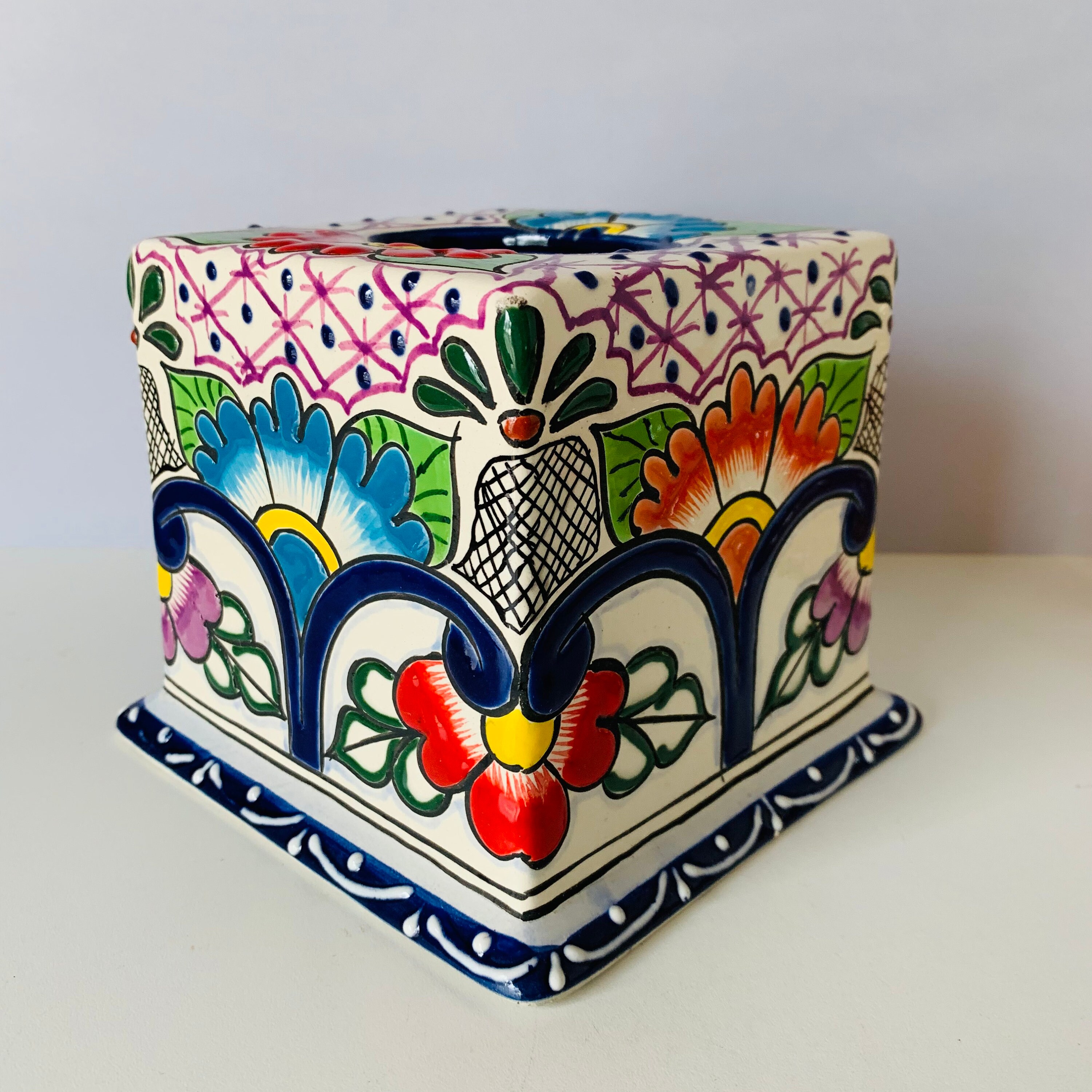 POTTERY TISSUE BOX Cover Talavera Mexican Pottery Ceramic Etsy