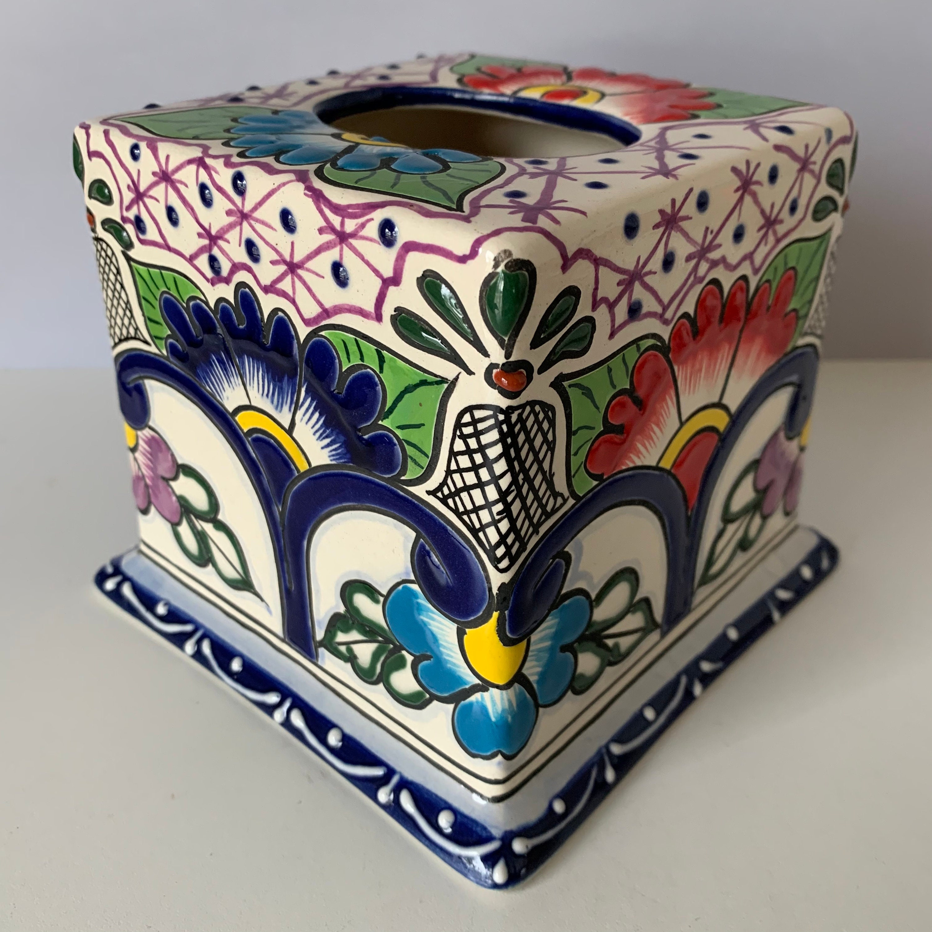POTTERY TISSUE BOX Cover Talavera Mexican Pottery Ceramic Etsy