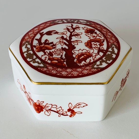 ELEGANT JEWELRY BOX, Coalport Indian Tree Coral S… - image 1