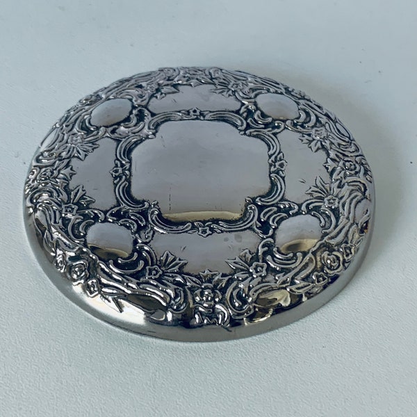 SILVERPLATE HANDHELD MIRROR, Vintage Silverplated Personal Pocket Purse Vanity Mirror, Embossed Silverplate Bedside Mirror, Elegant Mirror