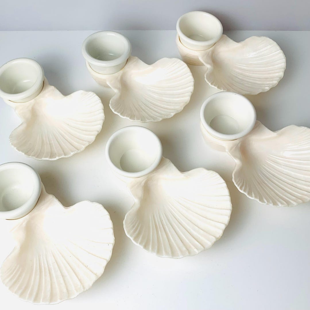 Shell Appetizer Plates 6 APPETIZERS With DIP BOWLS, Shell Shaped Melamine Plastic Bowl and Dip ...