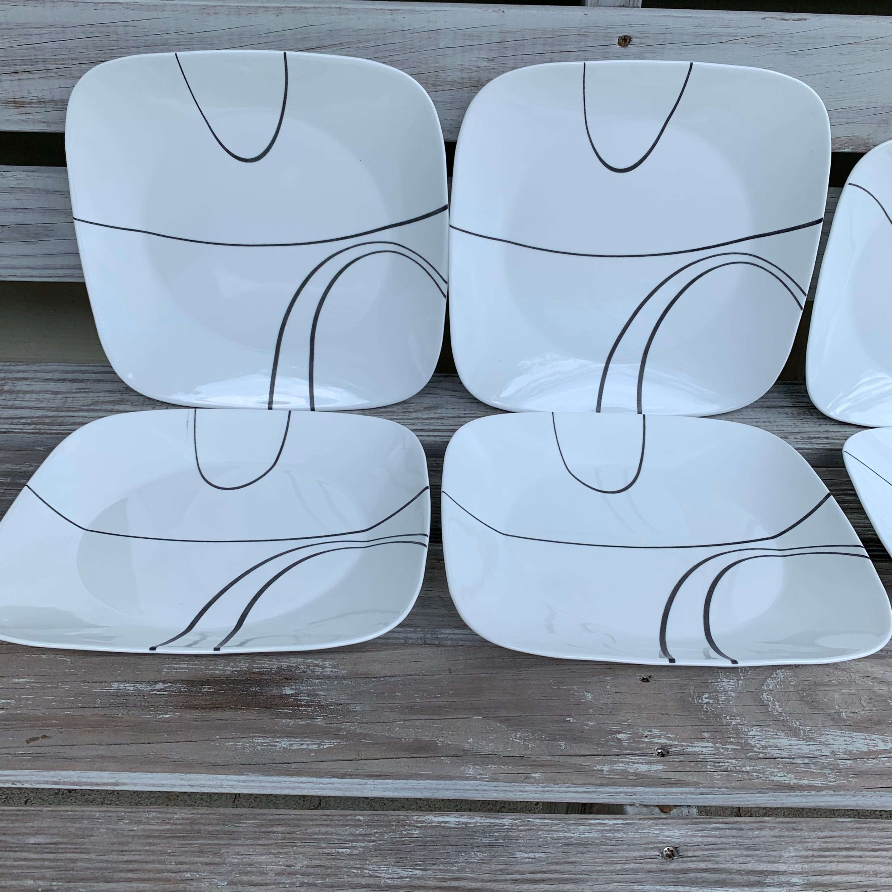 CORELLE SIMPLE LINES Square Dinner Lunch Plates 8 Black Etsy