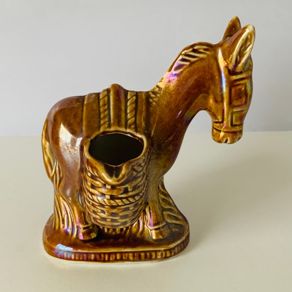 LUSTER WARE DONKEY Ceramic Ashtray, Made in Brazil, 50s Iridescent Glazed Ceramic Dinkey Burro, Brillant Iridescent Amber Ceramic