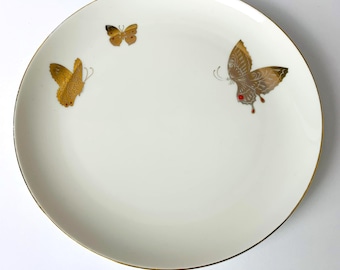 VINTAGE TAKAHASHI BUTTERFLIES Plate, Takahashi San Francisco Gold Butterflies 7-1/2" Diameter Plate, Salad Plate Small Server