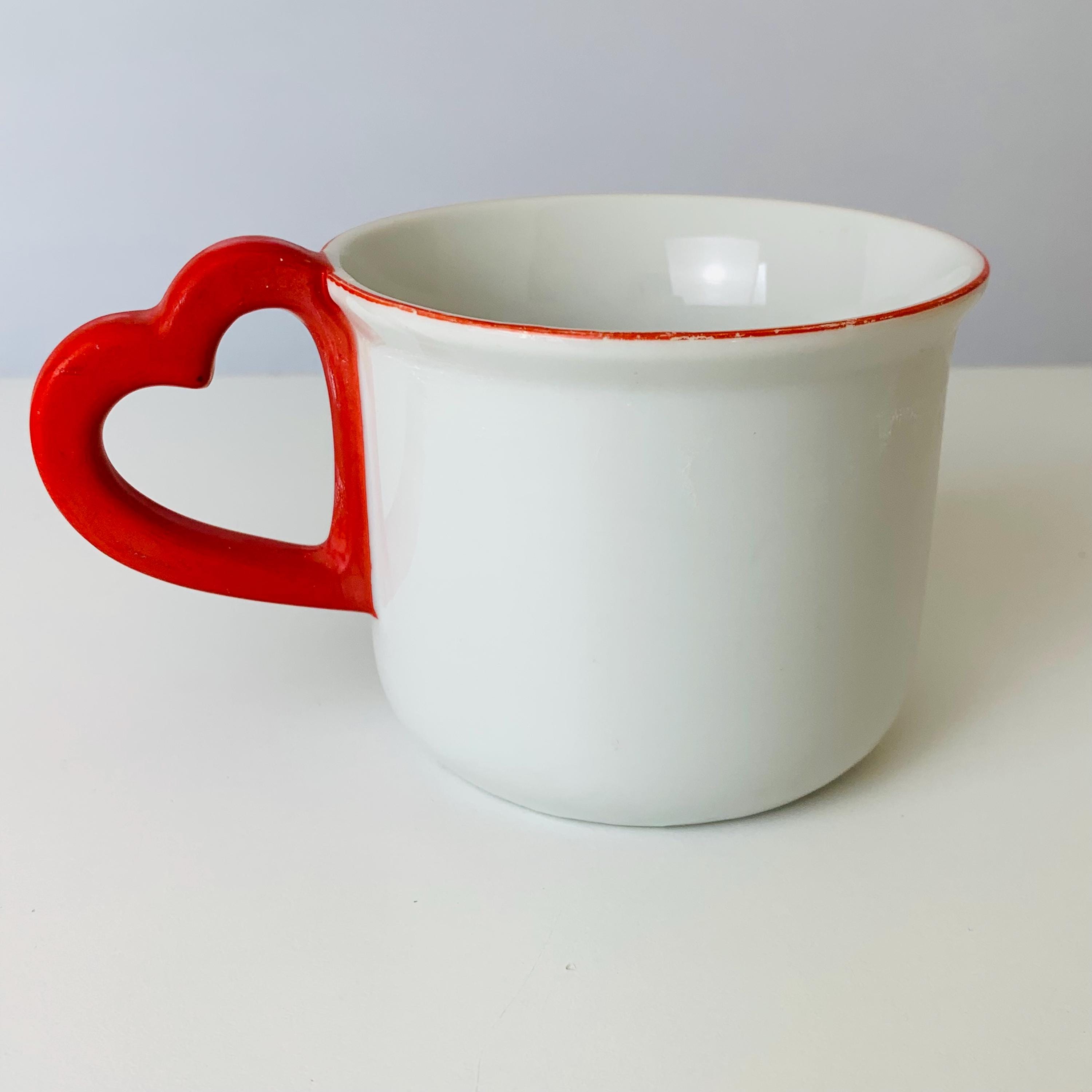 RED HEART HANDLE Coffee Cup, Vandor Imports 1978 White Ceramic Cup