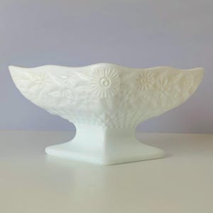 MILK GLASS BOWL, Milk Glass Diamond Shape Pedestal Candy Bowl, Nuts Trinkets Catch All, White Milk Glass Pedestal Bowl, 5-1/4&quot; Tall, 6&quot; Wide