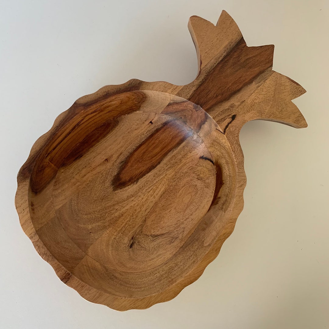WOOD PINEAPPLE BOWL, Carved Solid Wood Bowl, Outdoor Oasis Wood