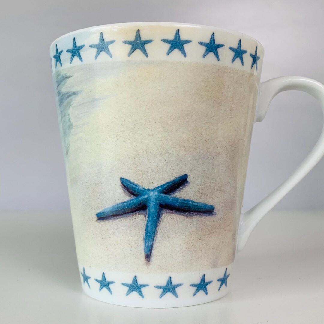 Red Farm Studio BEACH COFFEE CUP, Red Farm Studio 10 Oz Beach Theme Starfish Ceramic ...