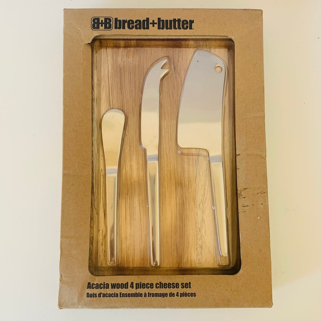 BREAD and BUTTER ACACIA Wood 4 Piece Cheese Board and Knife Set, New in ...