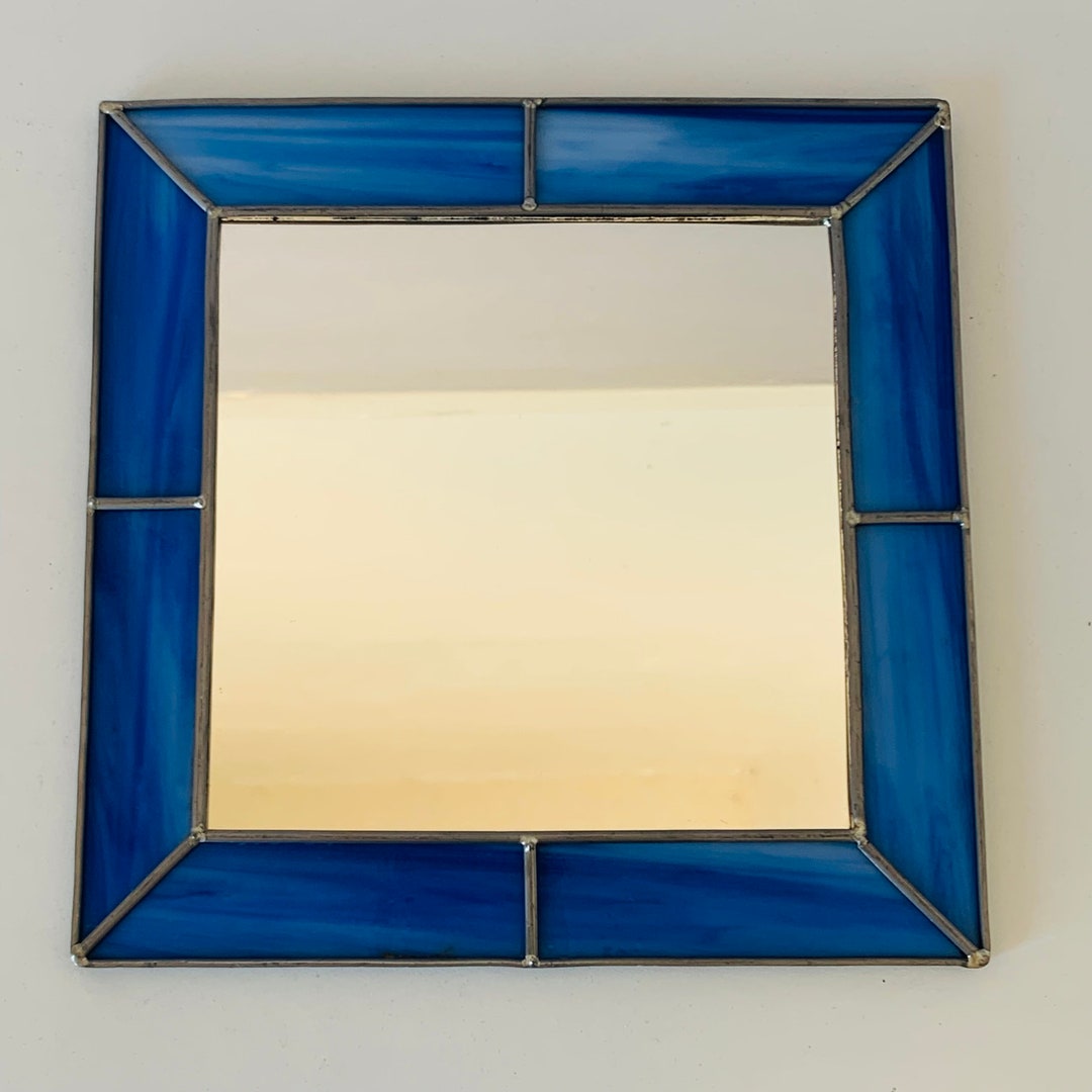WALL HUNG MIRROR Stained Glass Leaded Glass Frame Blue Stain Etsy