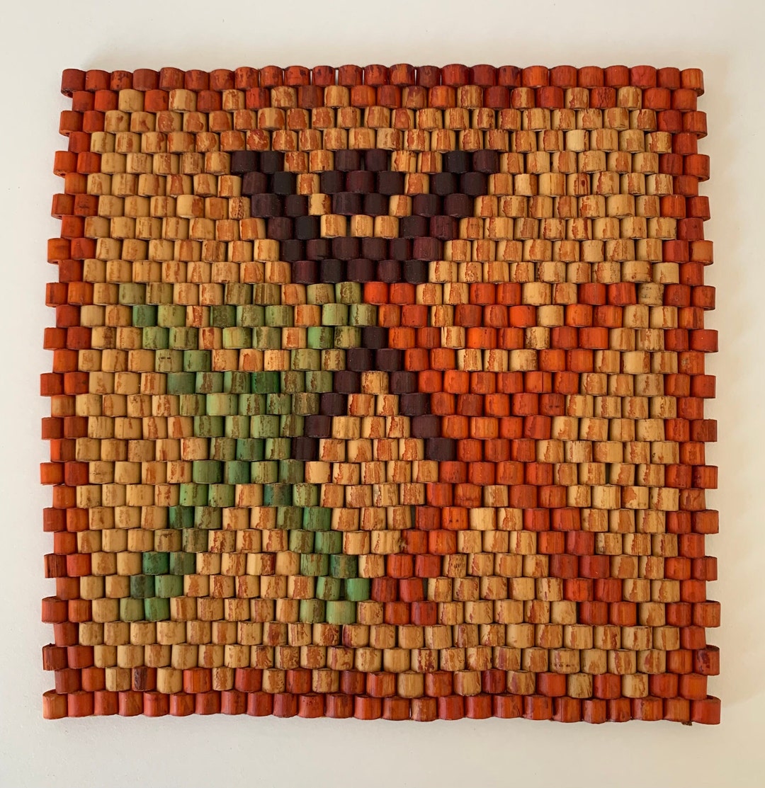 MCM WOOD BEADS Trivet, Vintage Look Folk Art Wood Beads Trivet Hot Pad