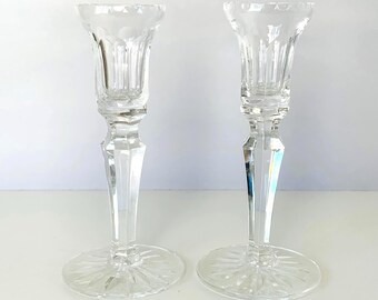 2 ROYAL DOULTAN Lead Crystal Candle Holders, Taper Candle Holders, 5-3/4"T Cut Glass Candlestick Holder, Royal Doultan Lead Crystal Glass