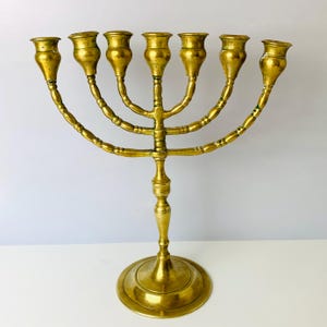 VINTAGE BRASS MENORAH, 9&quot; Tall 7 Arm Branch Candelabra Menorah, Brass Menorah Candlesticks Holder, Jewish Hanukkah Menorah Candles Holder