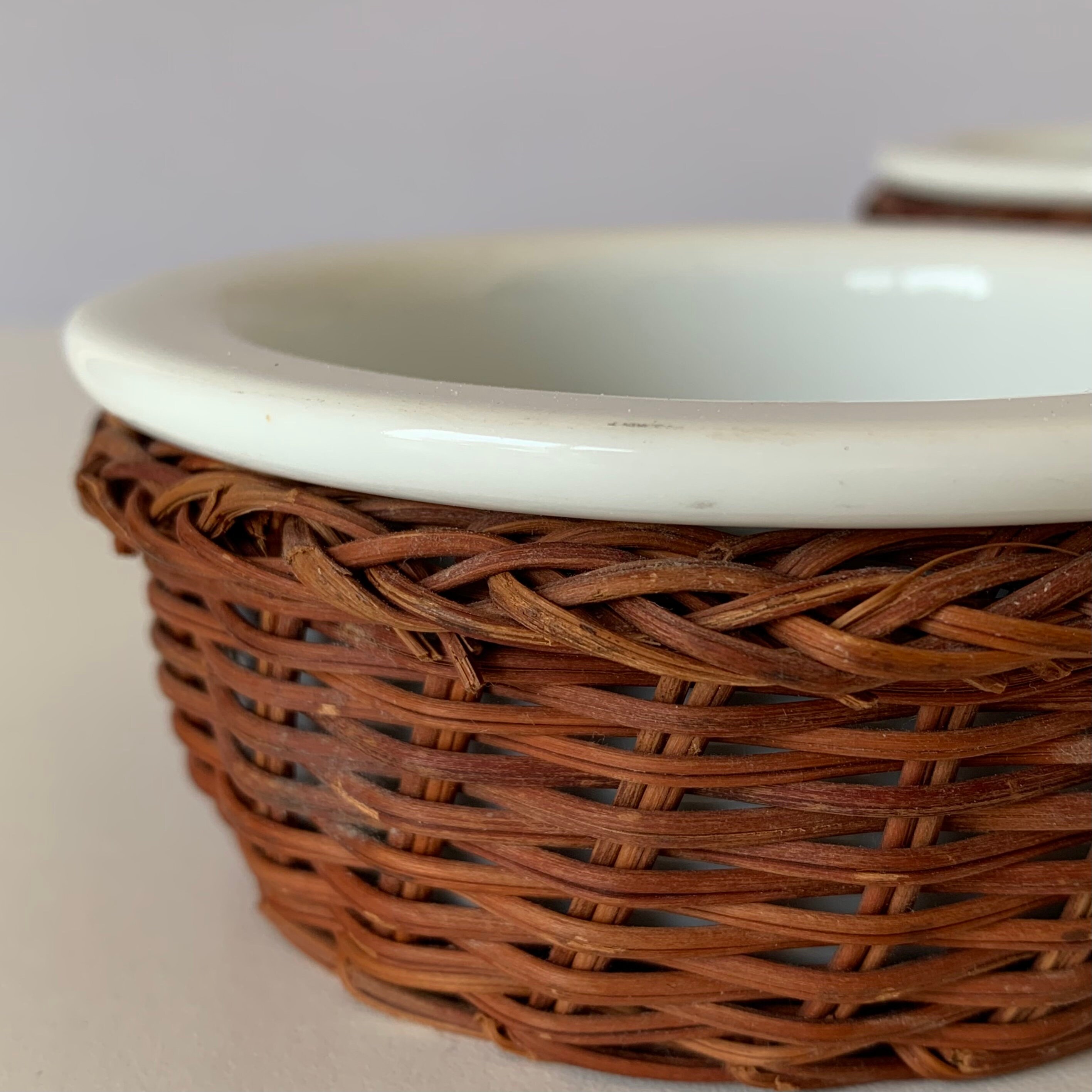 STONEWARE RAMEKINS RATTAN Covered Cups Set of Pier 1 Ceramic Etsy