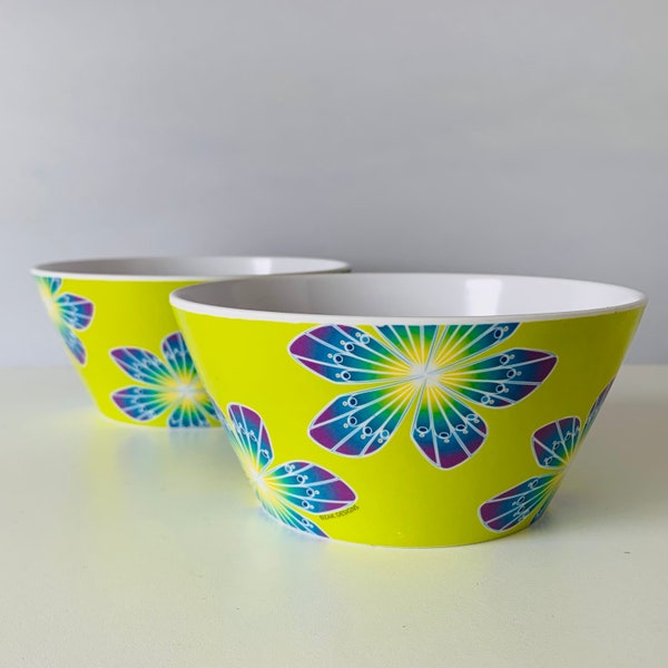 2 ZAK MELAMINE BOWLS, Zak Designs Large Cereal Ice Cream Bowls, Candy Nuts Bowls, Lime and Groovy Floral Melamine Bowls, Zak Melamine Bowls