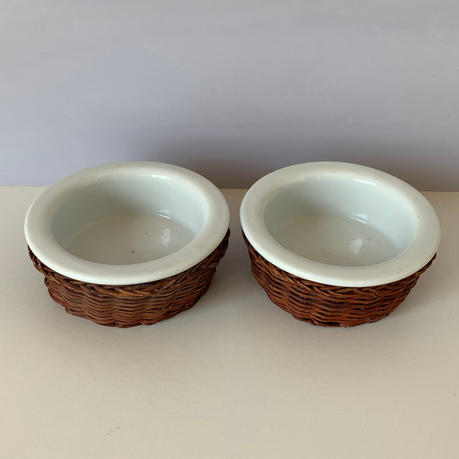 STONEWARE RAMEKINS RATTAN Covered Cups Set of Pier 1 Ceramic Etsy