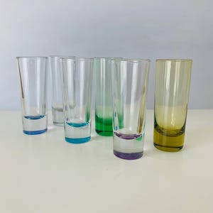 6 TALL SHOT GLASSES, 6 Multi-Colored Shooter Shot Glasses, 4&quot; T Shot Glasses, 2 oz Glasses, Mix and Match Shot Glasses Set, Vintage Barware