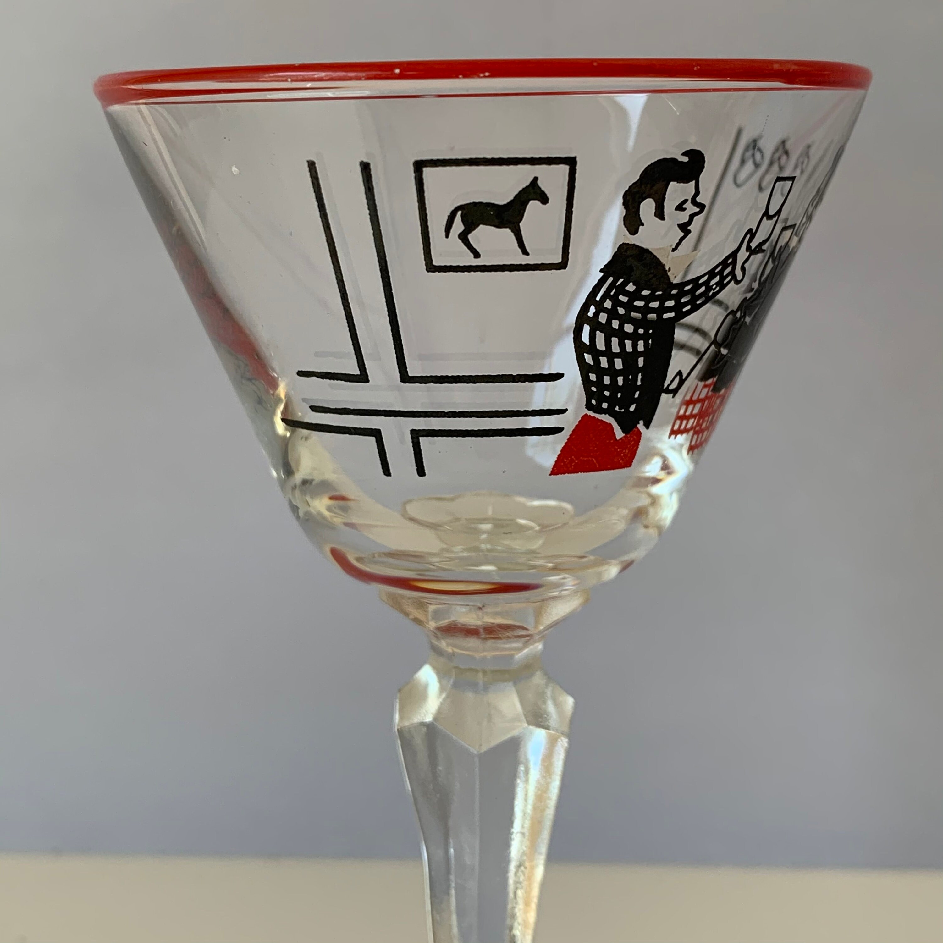 VINTAGE STEMMED GLASS Mid Century Modern Red Black Stemmed Etsy