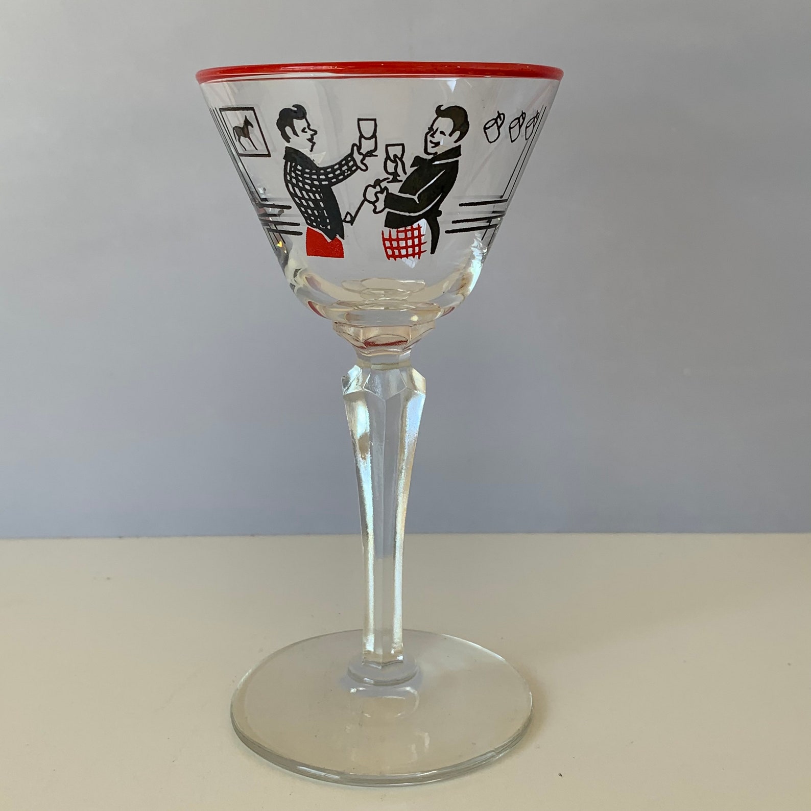 VINTAGE STEMMED GLASS Mid Century Modern Red Black Stemmed Etsy