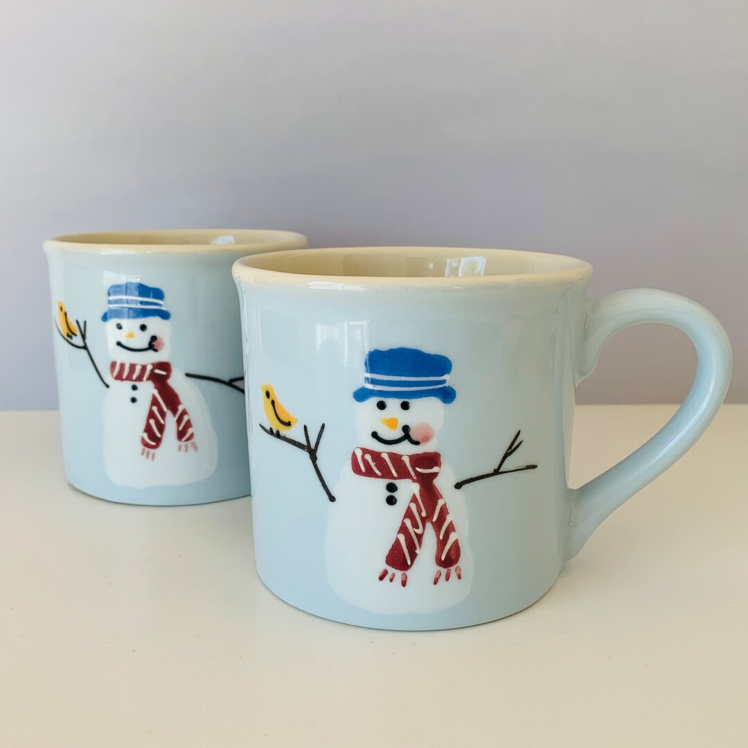 2 HARTSTONE POTTERY MUGS Stoneware Pottery Snowman Cups 2 Etsy