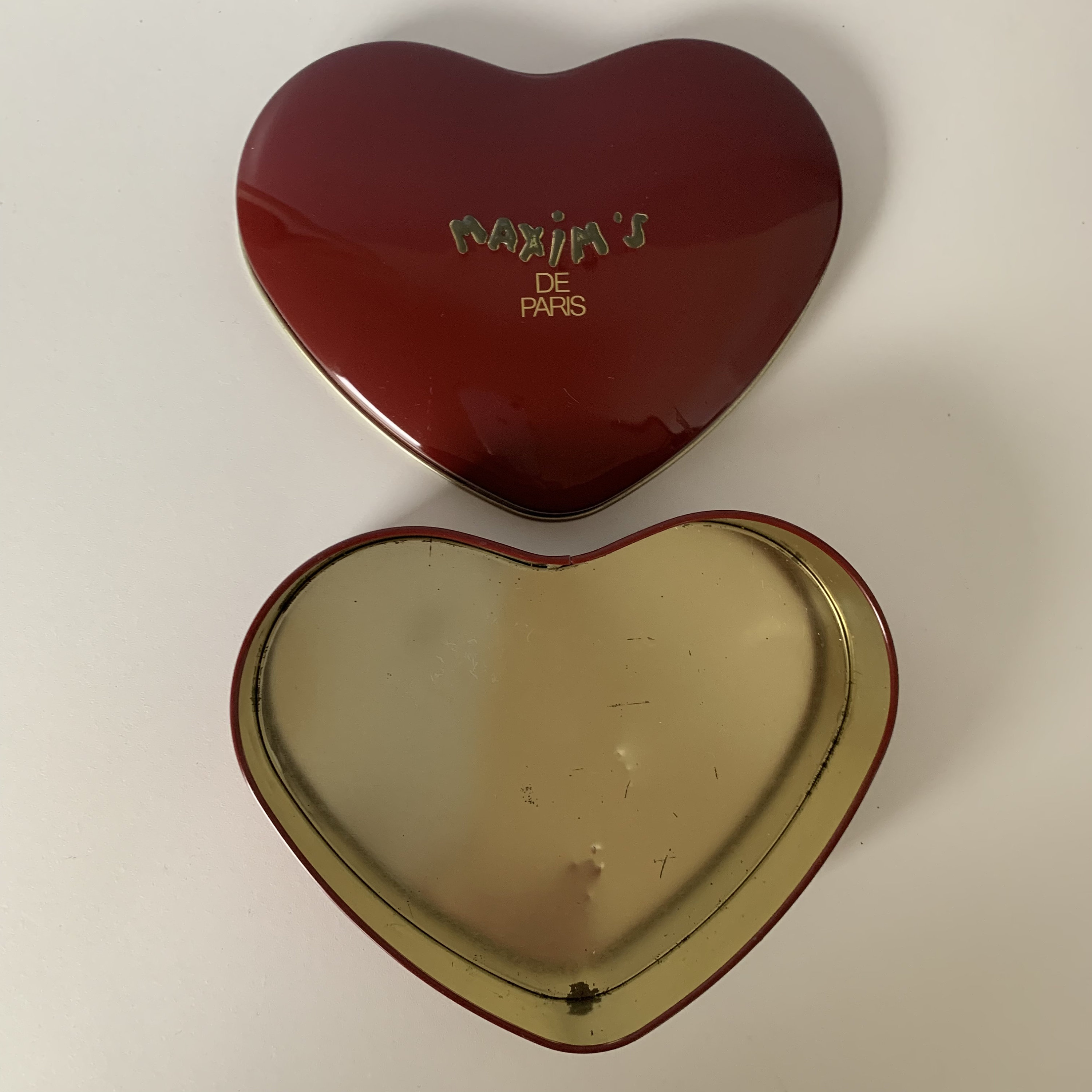 RED HEART TIN Maxims De Paris France Red Heart Shaped Empty Etsy