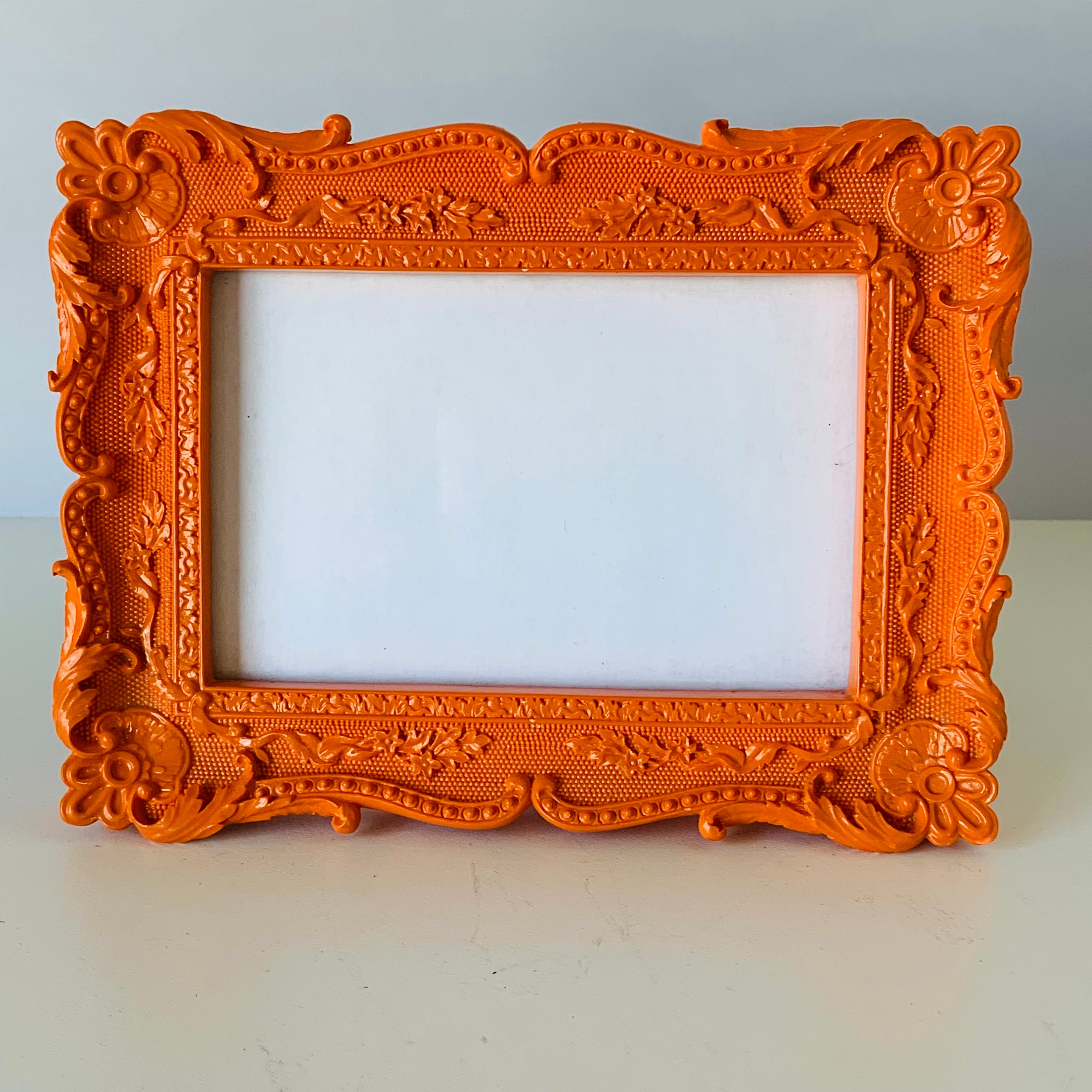 BRIGHT ORANGE FRAME 2008 Sicura Orange Brocade Lacquer Picture Frame for a 4 X 6 Photo Solid Composite Ornate Carved Look Gloss Lacquer Etsy