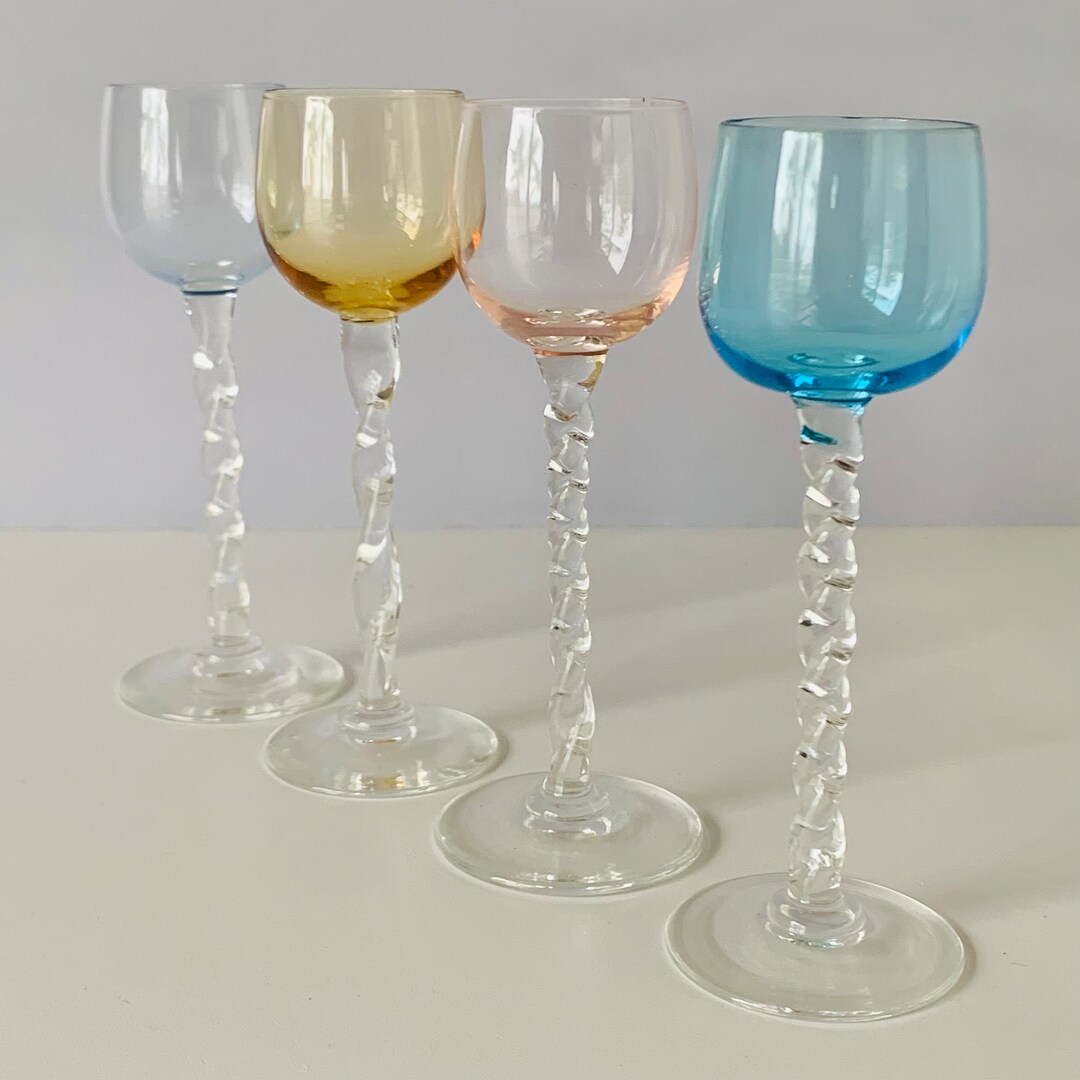 4 TWISTED STEMMED SHOT Glasses Multi Color Pedestal Shot Etsy