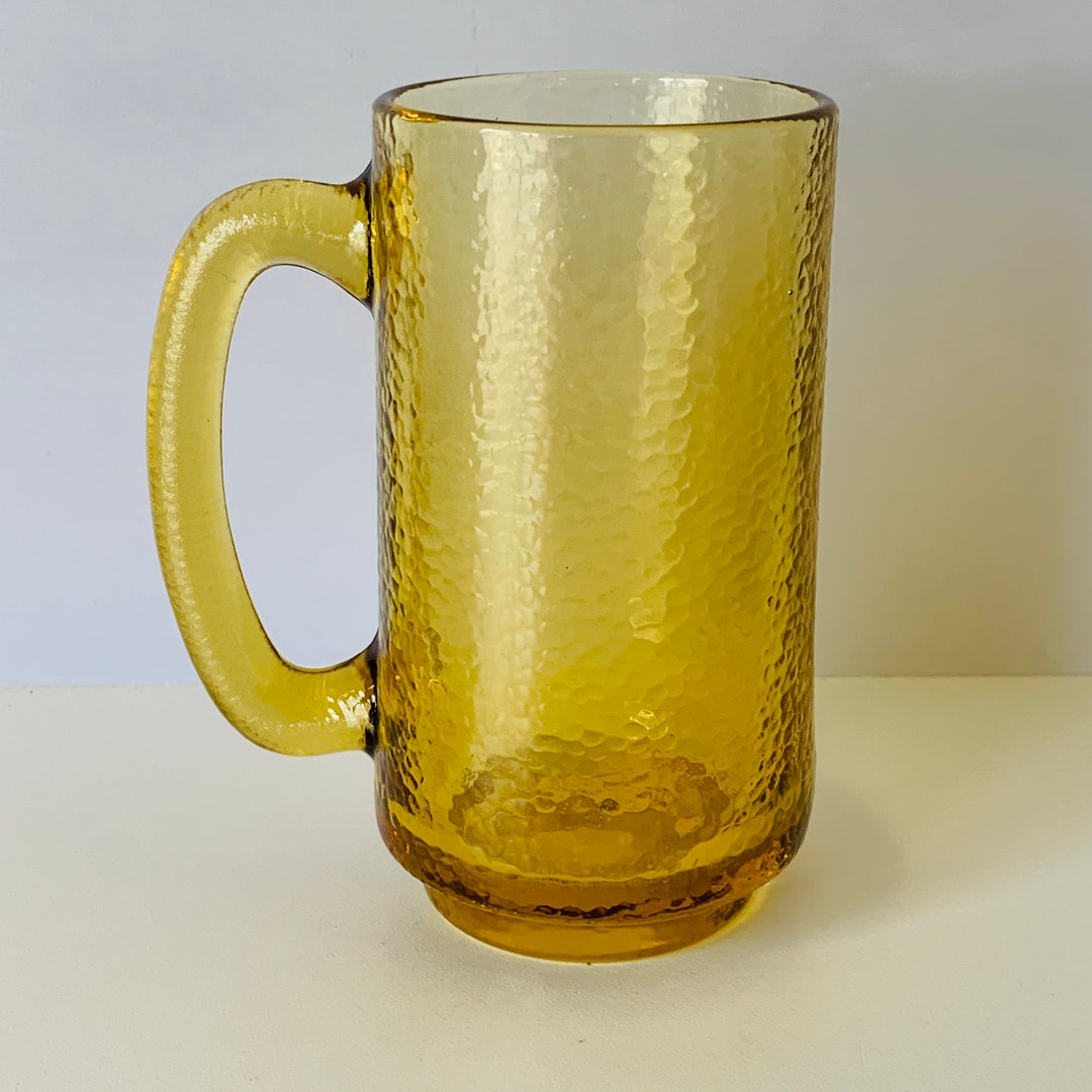 AMBER GLASS Mug, Textured Amber Glass Stein, Vintage MCM Amber Honey