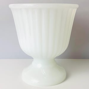 INARCO MILK GLASS Ribbed Planter Vase, Vintage Inarco U.S.A White Milk Glass Planter W-5451, Pedestal Footed Planter 5-1/2&quot; Tall