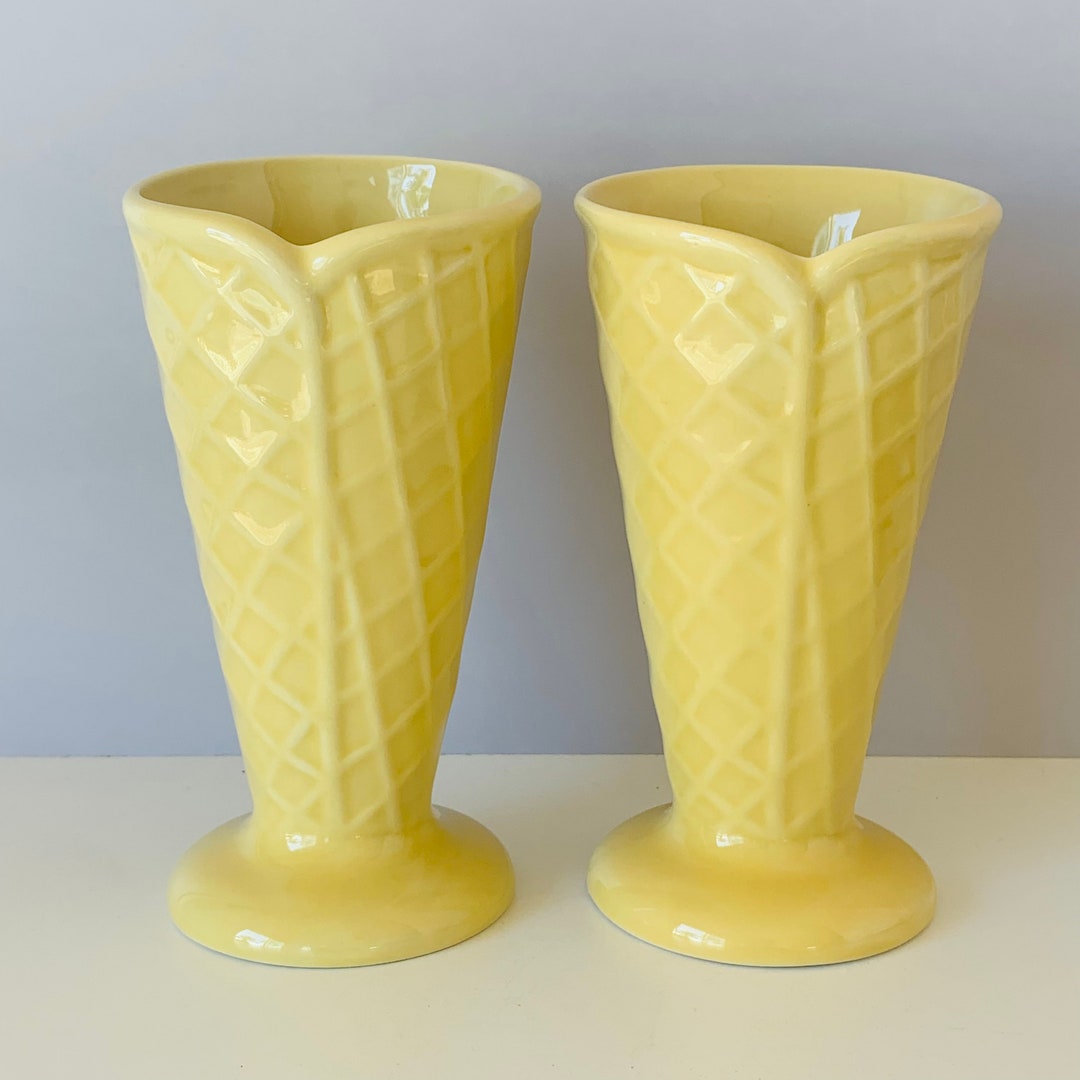2 TRISA ICE CREAM Waffle Cone Bowls 2 Yellow Ice Cream Waffle Etsy
