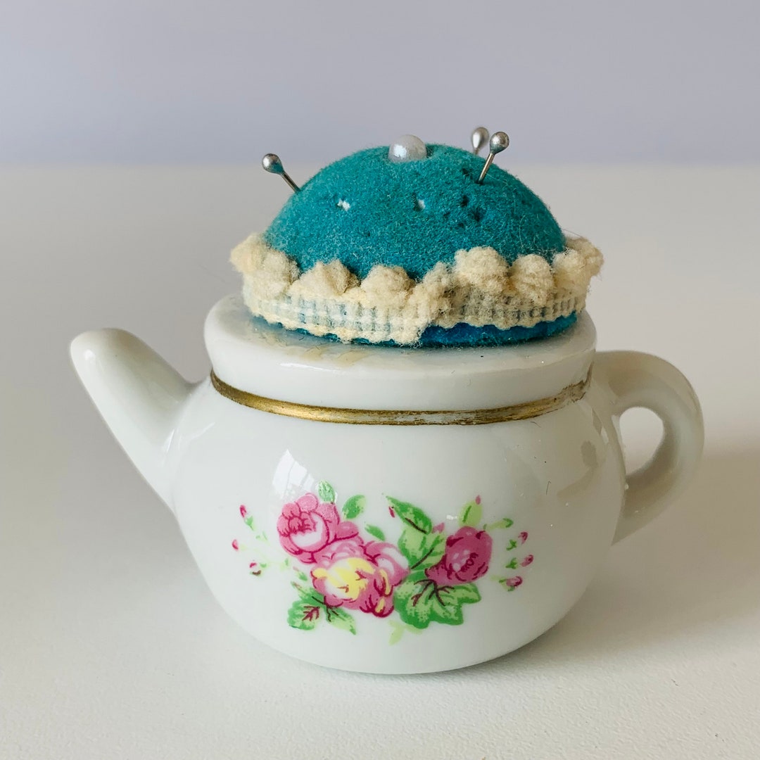 DIY Pin Cushion and Sewing Caddy in a Vintage Teapot