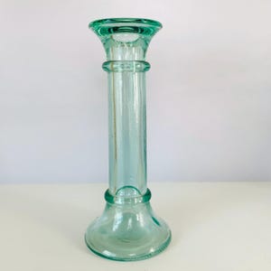 GREEN GLASS Candle Holder and Vase, Green Glass Bud Vase, Green Glass with Bubbles, Green Glass Taper Candle Holder, 7&quot; Tall