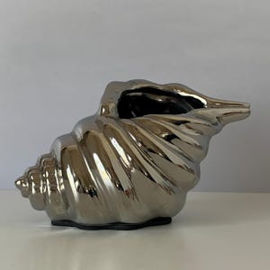 SILVER SEASHELL PLANTER, Ceramic Conch Shell Planter, 7&quot; Long Shell Shaped Planter, Air Plant Holder, Beach Home Decor, Shell Lover