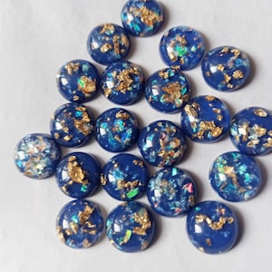 Dark Blue Gold leaf opal 12mm resin cabochons 10 pcs  Golden Flakes Resin Cabochons -Round Dome Jewelry Supplies DIY Earrings,resin cabochon