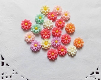 Small Detailed Flower Cabochons, Resin Rose Cabochons, 12mm Flowers, Flower Flatbacks, Rose Shaped, Red White Blue Green Pink Black