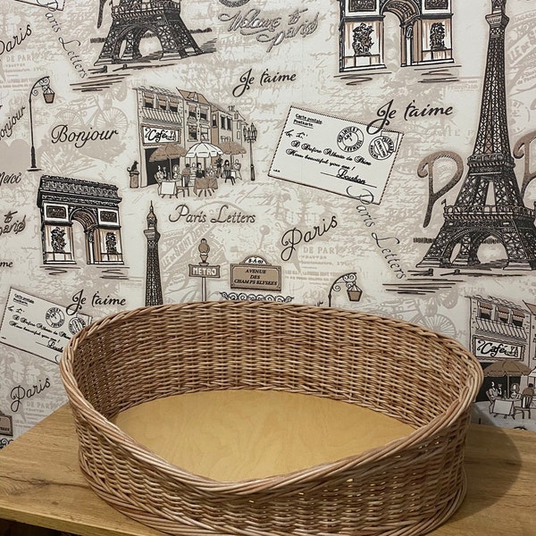 Large oval wicker basket Dog cat bed woven basket Plywood straw basket Boho  Easter home decor for her