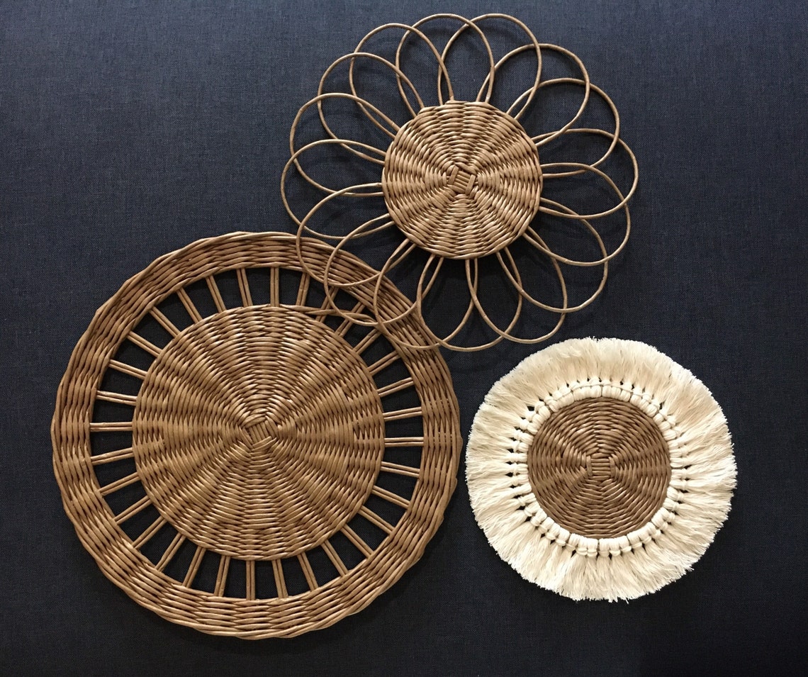 Set of 3 African large wicker wall basket Hanging wall plates Etsy