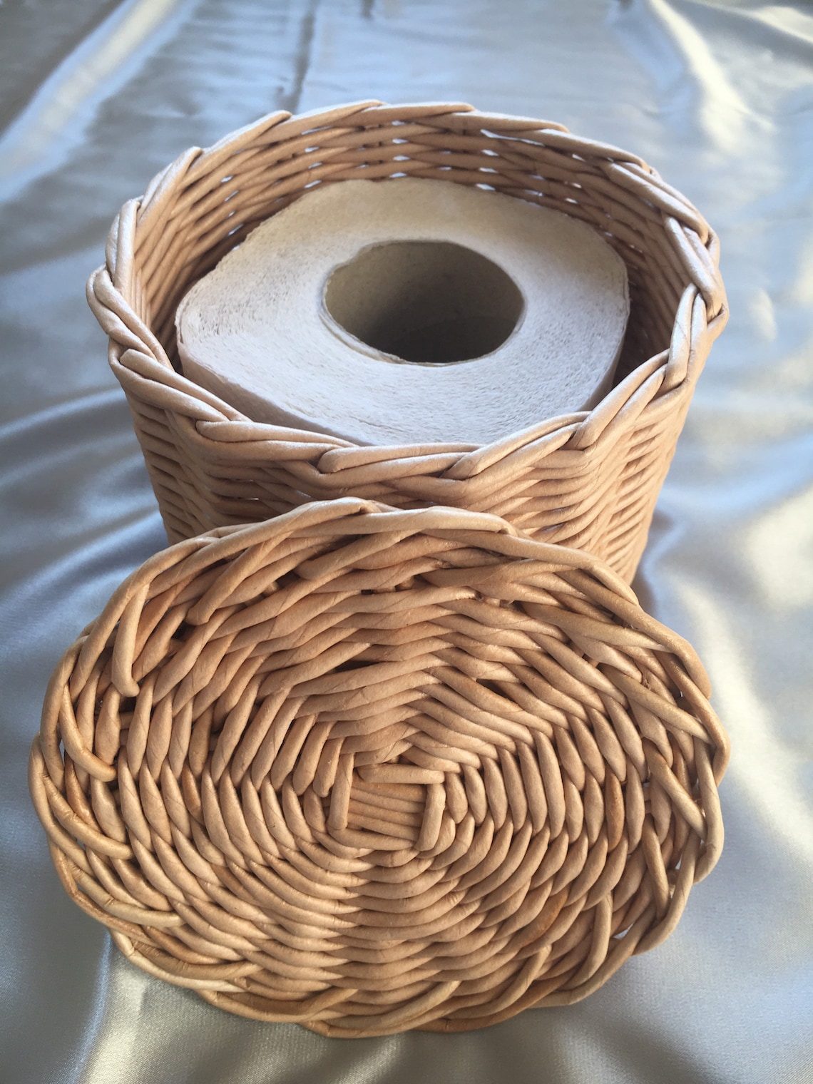 Toilet paper storage basket Lidded wicker round basket Toilet Etsy