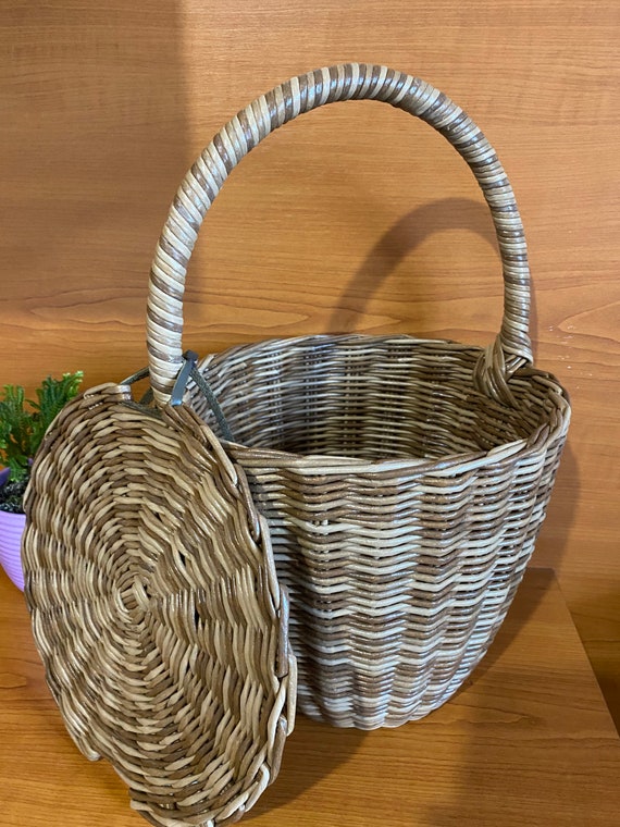 Round Wicker Basket Bucket Bag Straw Purse Jane Birkin Bag 