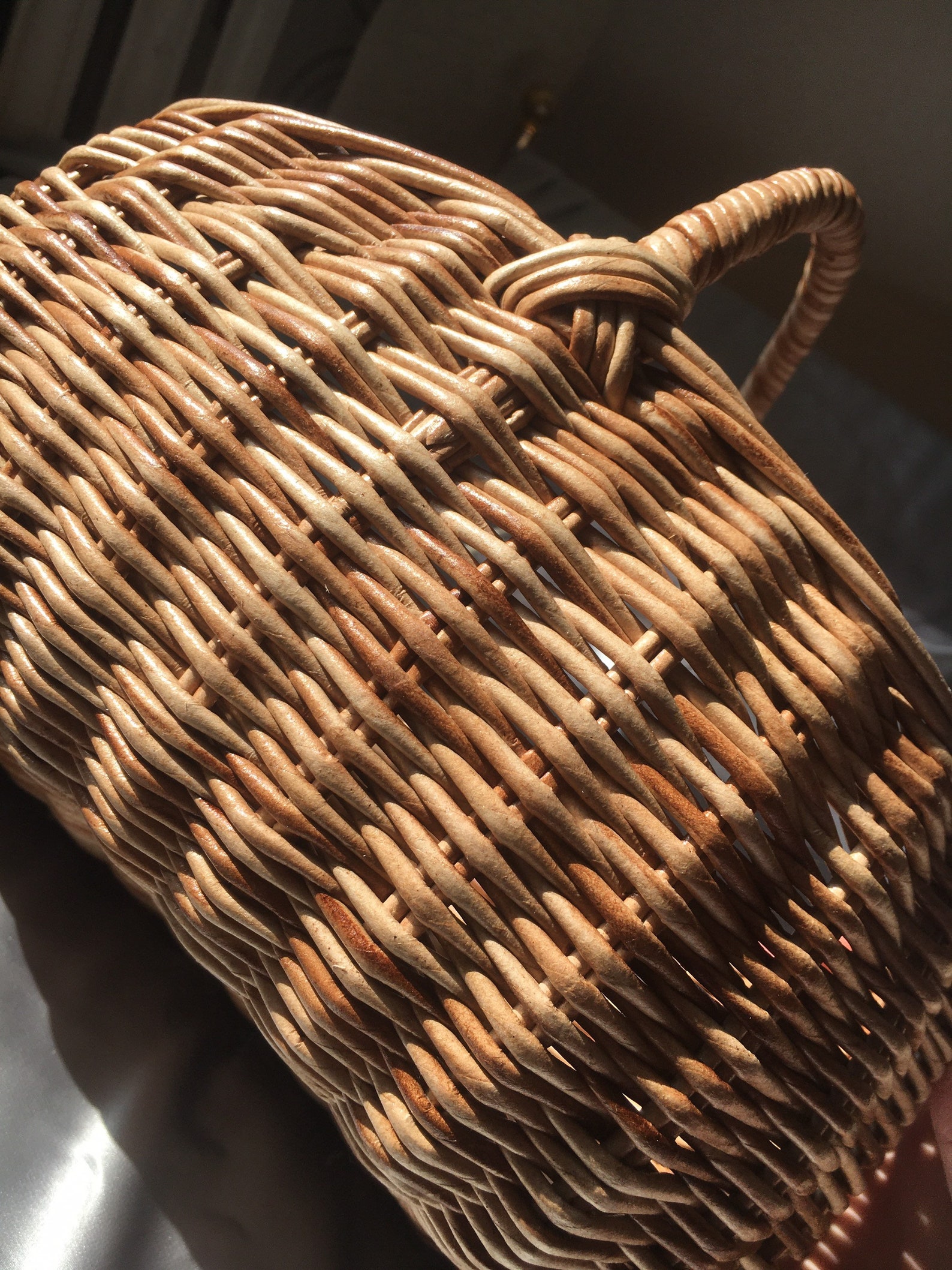 Large oval wicker brown basket Woven basket with handle Etsy