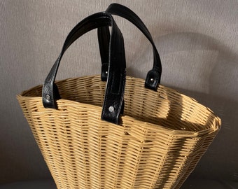 Jane Birkin style  wicker basket Panier French basket straw bag Boho tote basket bag Market Handbag Easter Gift for her